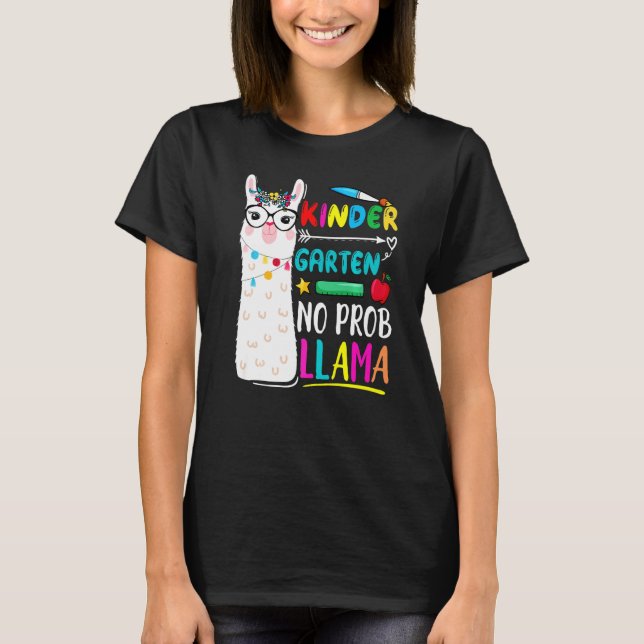 Camiseta Kindergarten No Prob Llama Teacher 100 Days Of Sch (Frente)