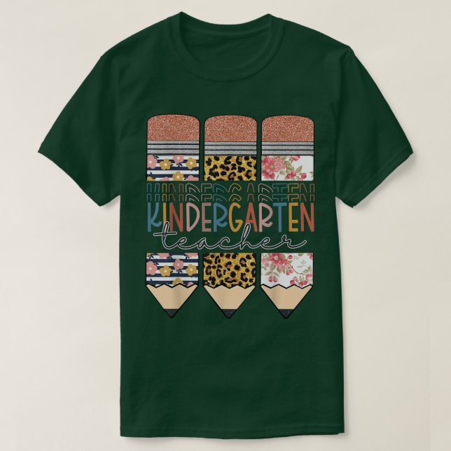 Camiseta Kindergarten Teacher Funny Leopard Pencil Back To  (Frente do Design)