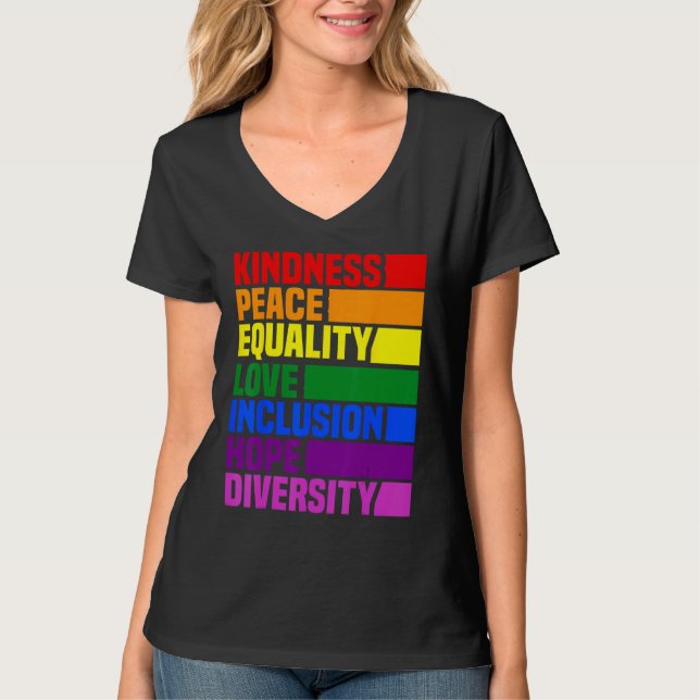 Camiseta Kindness Peace Equality Rainbow Retro For Gay And  (Frente)