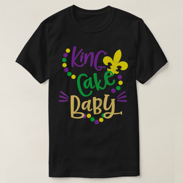 Camiseta King Cake Baby Engrenado Mardi Gras Party (Frente do Design)