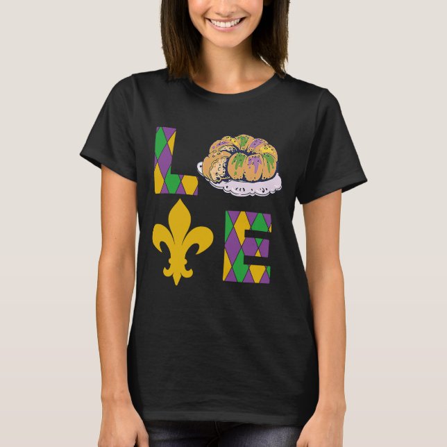 Camiseta King Cake Love Mardi Gras Parade Shenanigans Carni (Frente)