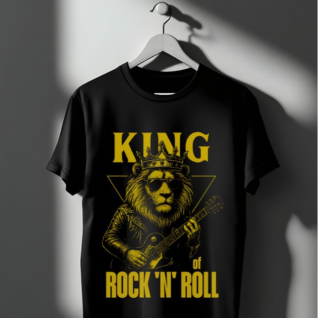 Camiseta King of Rock N Roll Lion with Crown and Guitar (Criador carregado)
