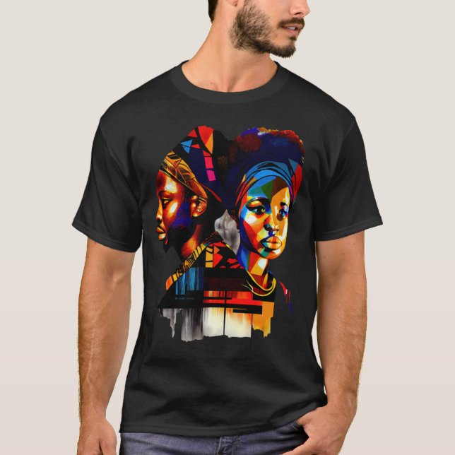 Camiseta King & Queen African Abstrato Melanin Fun Black Hi (Frente)