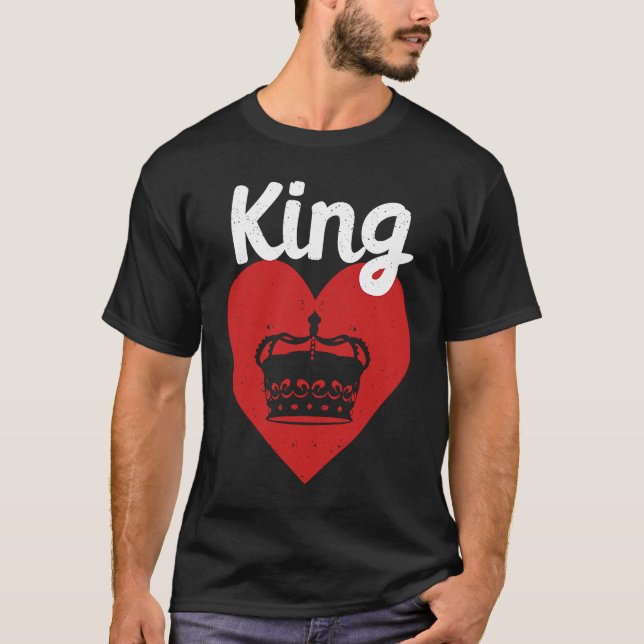Camiseta King Red Heart Crown Silhouette Couples Man Woman  (Frente)