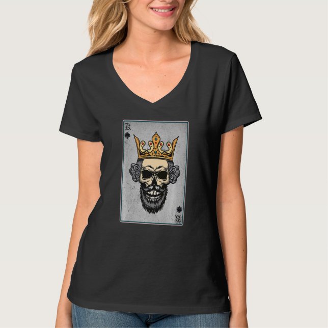 Camiseta King Skull and Queen - 22 Card Hearts Flush Casal (Frente)