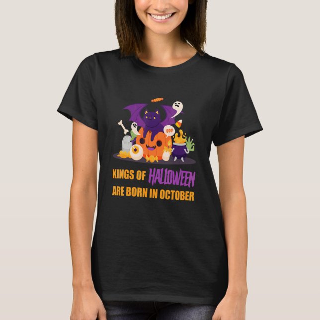 Camiseta Kings Of Halloween Are Born In October Halloween B (Frente)