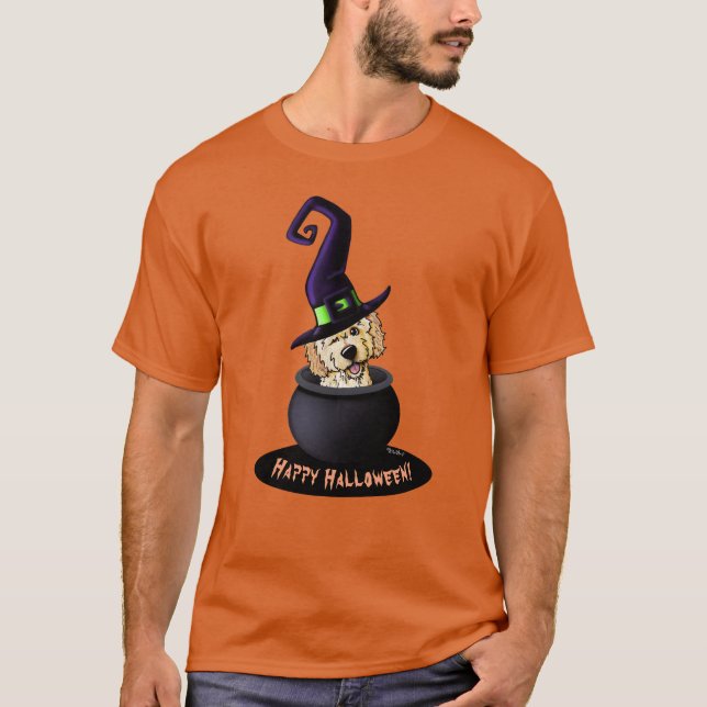 Camiseta KiniArt Doodle Dog Witch Halloween (Frente)