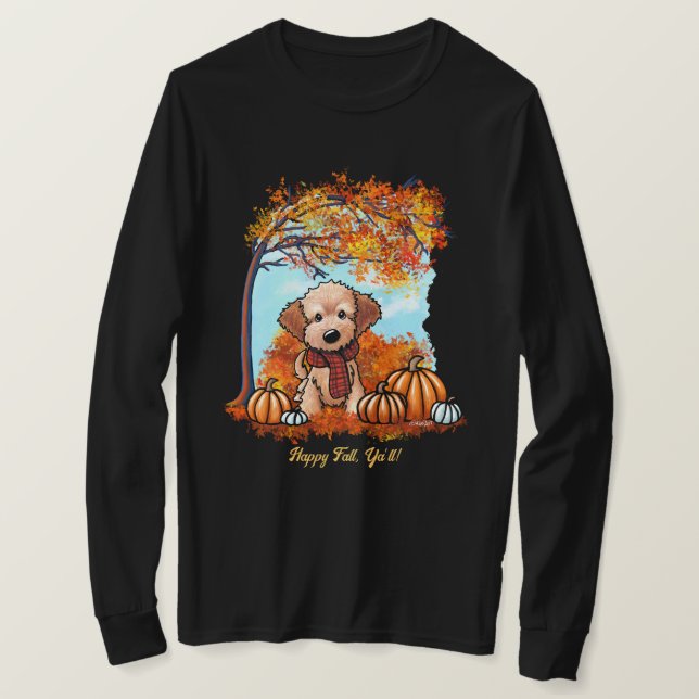 Camiseta KiniArt Goldendoodle outono (Frente do Design)
