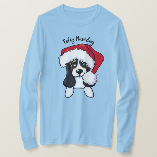 Camiseta KiniArt Natal Basset Hound (Frente do Design)