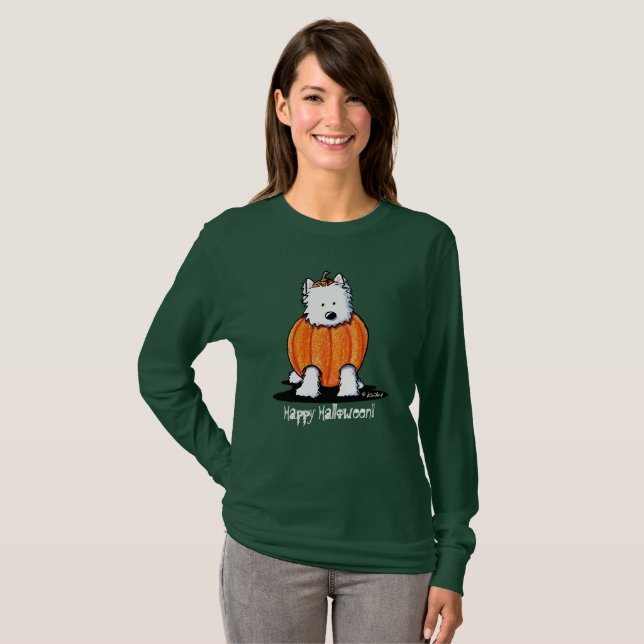 Camiseta KiniArt Punkin Westie Ladies Dark LS T-Shirt (Frente Completa)