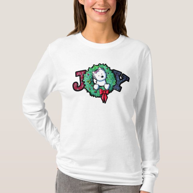 Camiseta KiniArt Westie Alegria de Natal (Frente)