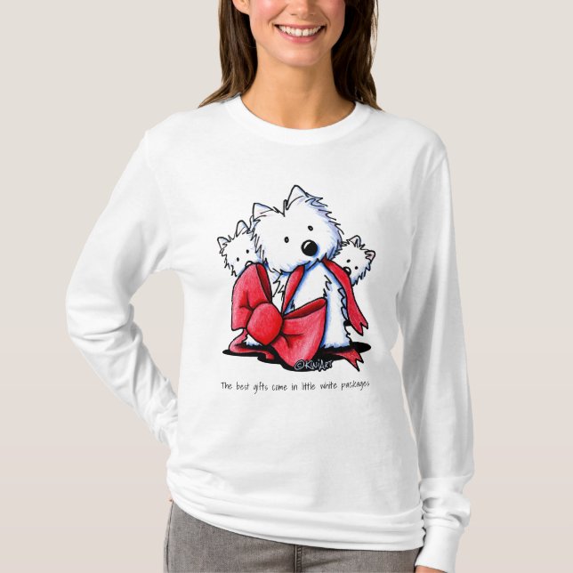 Camiseta KiniArt Westie MELHORES PRESENTES VÊM (Frente)