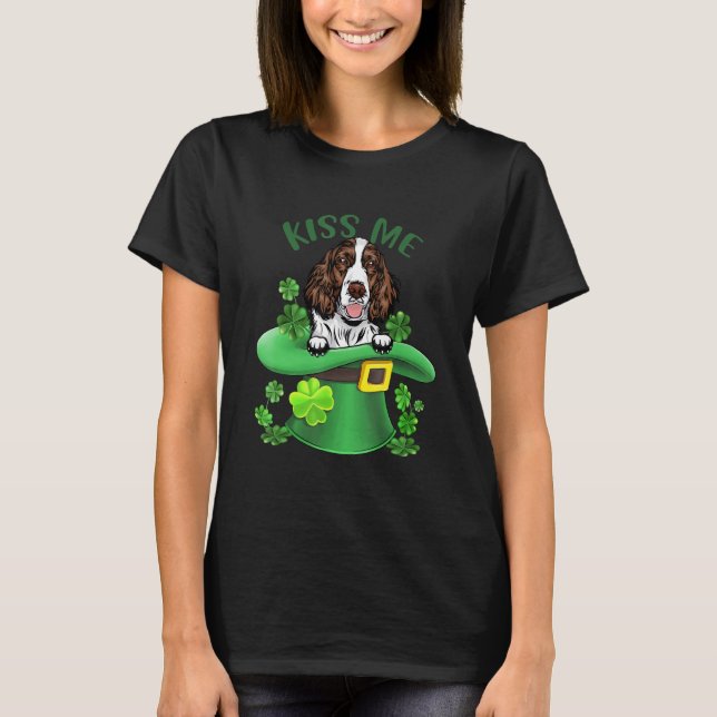 Camiseta Kiss Me English Springer Spaniel Shamrock Clover f (Frente)