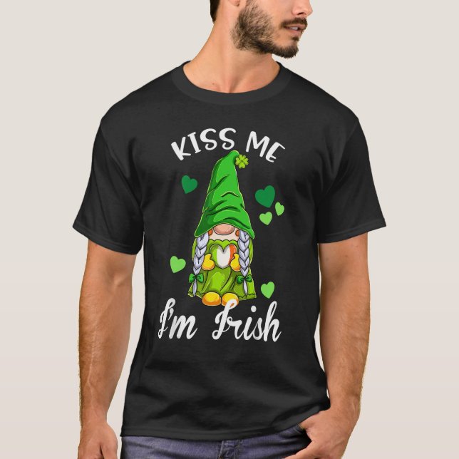Camiseta Kiss Me I'm Irish. Gnome Shamrock Clover Saint Pat (Frente)