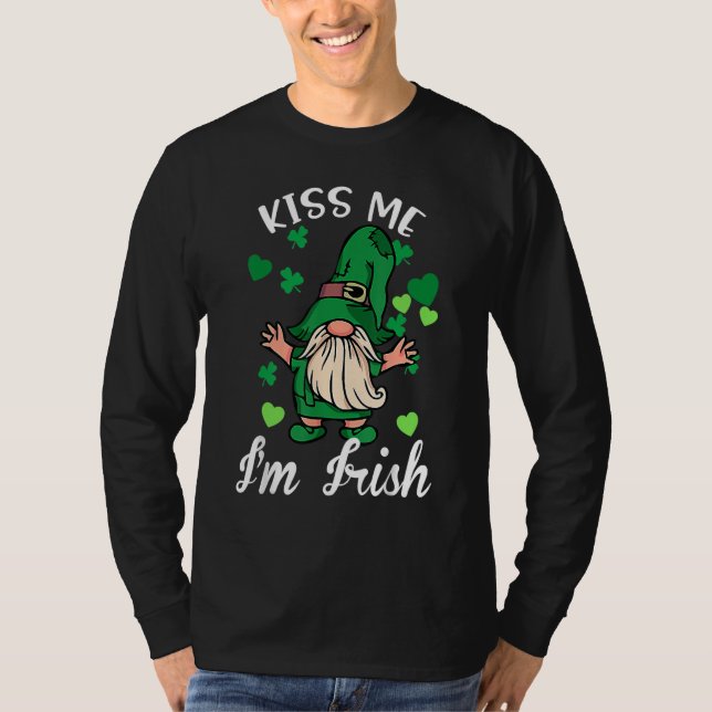 Camiseta Kiss Me I'm Irish. Gnome Shamrock Clover Saint Pat (Frente)