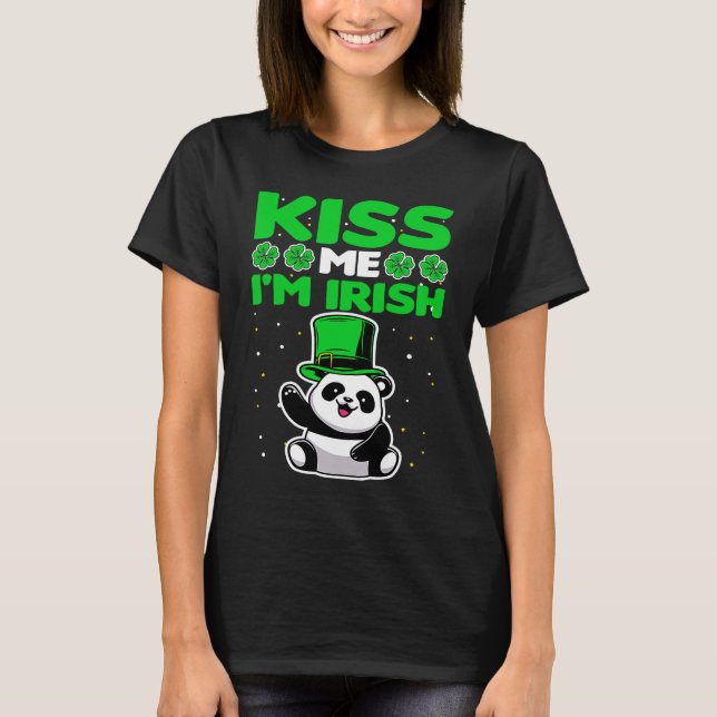 Camiseta Kiss me I'm Irish Lucky Panda Leprechauns St Patri (Frente)