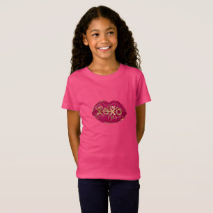 Camiseta Kiss Red Lábios Dourado Glitter XOXO