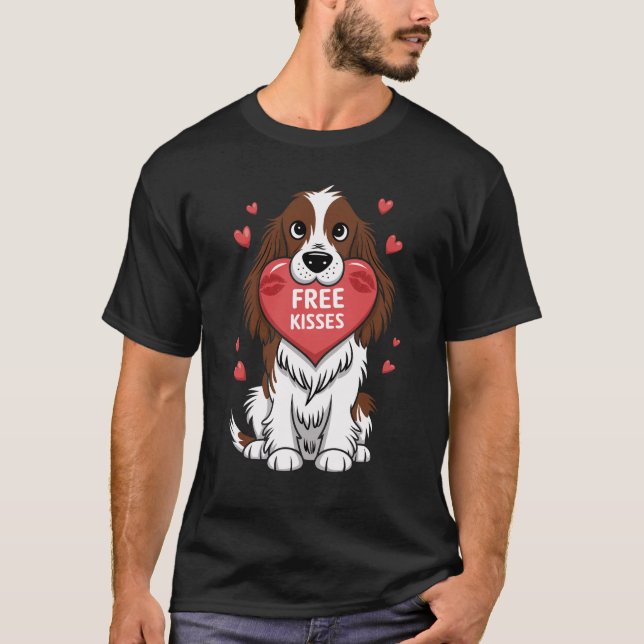 Camiseta Kisses de Dia de os namorados de Cachorro Espanhol (Frente)