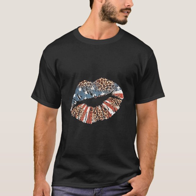 Camiseta Kissing Lips Smooch Pucker Patriotic July 4Th Leop (Frente)