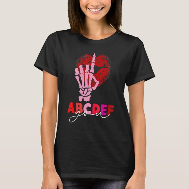 Camiseta Kissy Lábios Skeleton Mão ABCDEF-You Engraçado Val (Frente)