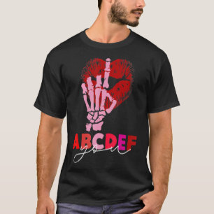Camiseta Kissy Lábios Skeleton Mão ABCDEF-You Engraçado Val