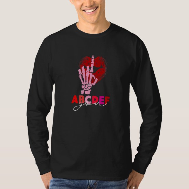 Camiseta Kissy Lips Skeleton Hand ABCDEF-You Funny Valentin (Frente)