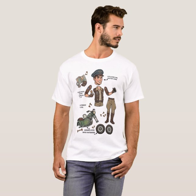 Camiseta Kit de boneca de papel aventureira vintage (Frente Completa)