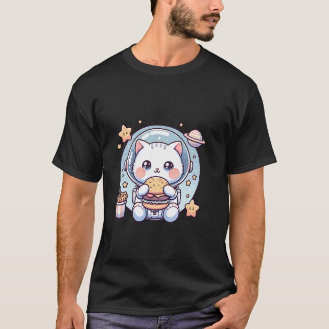 Camiseta Kit de Cheeseburger de Espaço Sideral Gatinho Astr (Frente)