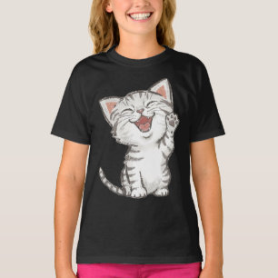 Camiseta Kit de Desenho a Giz de Gatinho Feliz Acenando