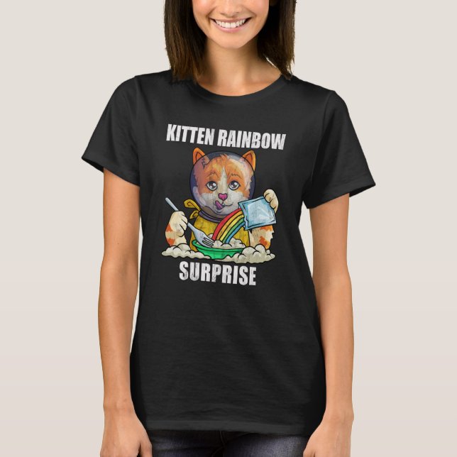 Camiseta Kit de Surpresa de Gatinho Arco-Íris Retrô Estilo  (Frente)