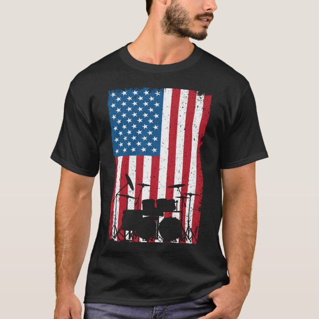Camiseta Kit de tambor bandeira americana 4 de julho (Frente)