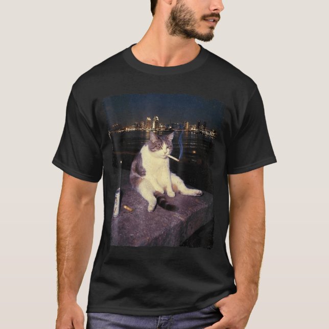 Camiseta Kit Gatinho Cigarro Meme Gato Engraçado Fumando Es (Frente)