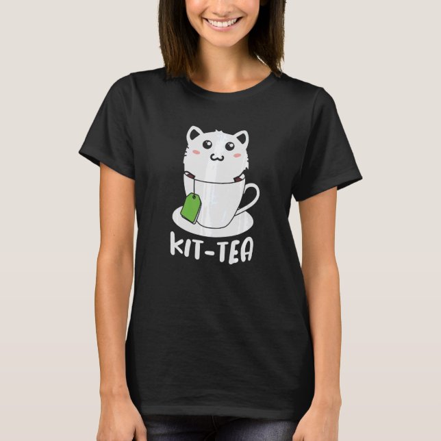 Camiseta Kit Retro Tea Kitten Cat Tea Drinker Teacup Pun (Frente)