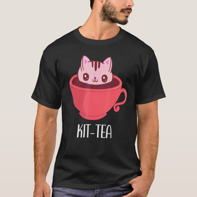 Camiseta Kit Tea Cat Mug Kit Tea Cup Cute Para Gato (Frente)