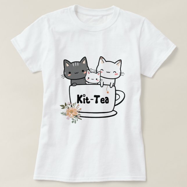 Camiseta Kit Tea Engraçado Gato Gato Gato Gato Presente Gat (Frente do Design)