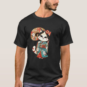 Camiseta Kit Vintage Flor Amor Arte Japonesa Geisha Gato