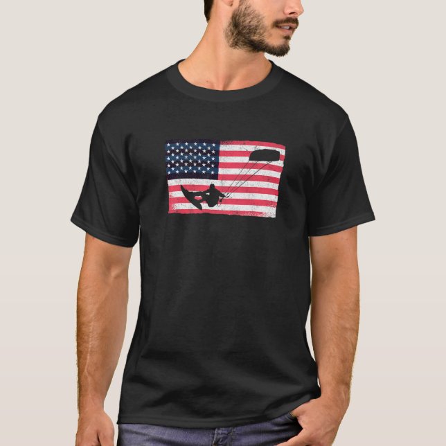 Camiseta Kiteboarder American Flag Kitesurfer Kite USA Kite (Frente)