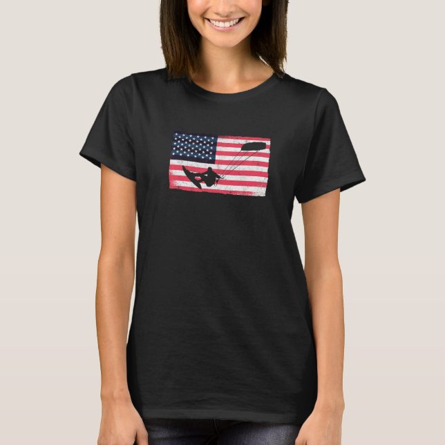 Camiseta Kiteboarder American Flag Kitesurfer Kite USA Kite (Frente)