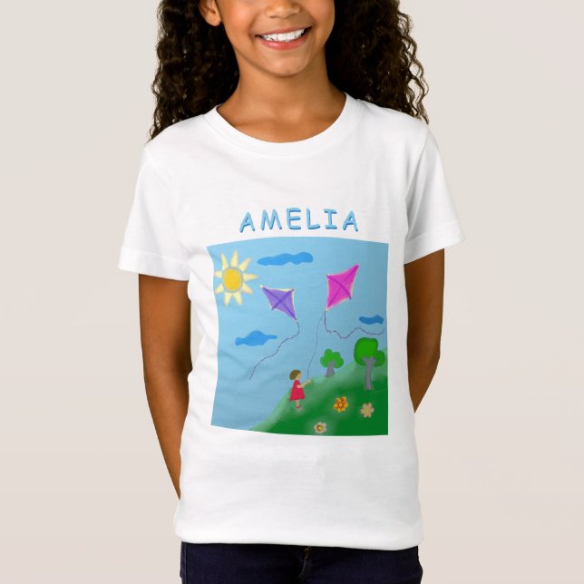 Camiseta Kites Grass Flower Girl Sun Desenho (Frente)