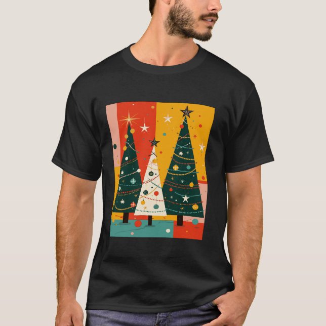 Camiseta Kitschmas Natal Fir Tree Retro Vetor (Frente)