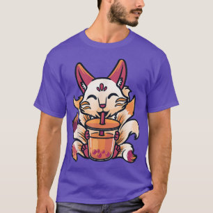 Camiseta Kitsune Anime Boba Bolha Japonesa Chá Cute Fo Kaw