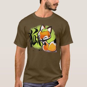 Camiseta Kitsune Cute Fox Japonês Kanji Ink Natureza engraç