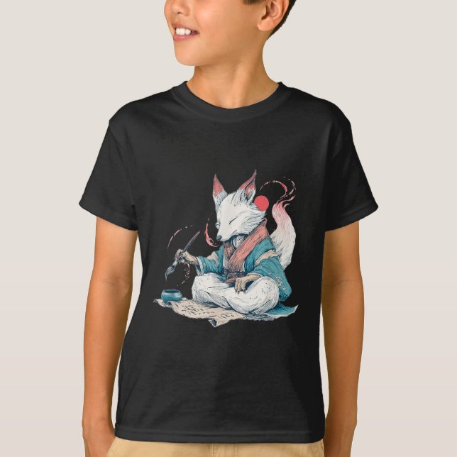 Camiseta Kitsune De Caligrafia Bonita Para O Estilo Do Japã (Frente)