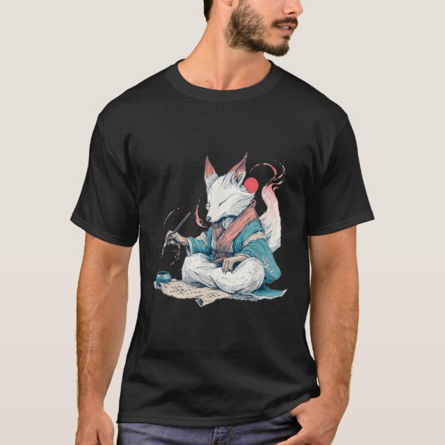 Camiseta Kitsune De Caligrafia Bonita Para O Estilo Do Japã (Frente)
