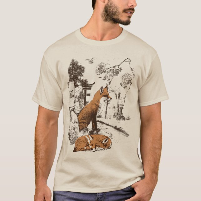 Camiseta Kitsune - Design Tradicional de Roupas de Rua Japo (Frente)