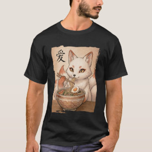 Camiseta Kitsune Engraçado Comendo Ramen Japonês Kawaii Ani