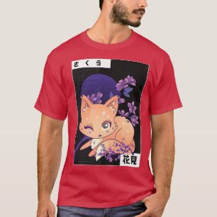 Camiseta Kitsune Fo Kanji Hanami Cherry Flower Japonês