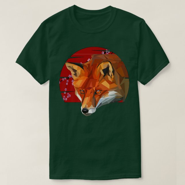 Camiseta Kitsune Fo Polygon Cherry Blossom Japonês (Frente do Design)