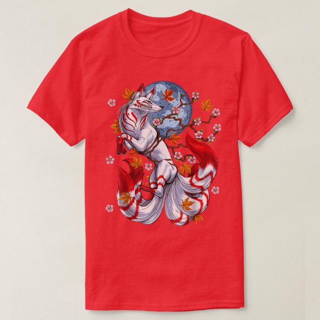 Camiseta Kitsune Fos Japonês Nove Com Altura De Fos Cherrys (Frente do Design)