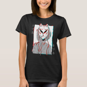 Camiseta Kitsune Fox Mask Vaporwave Glitch Japão Style